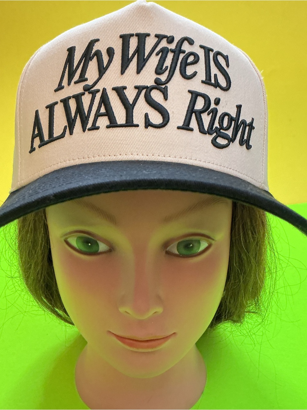 My Wife Is Always Right Embroidered Trucker Hat - Cream & Black